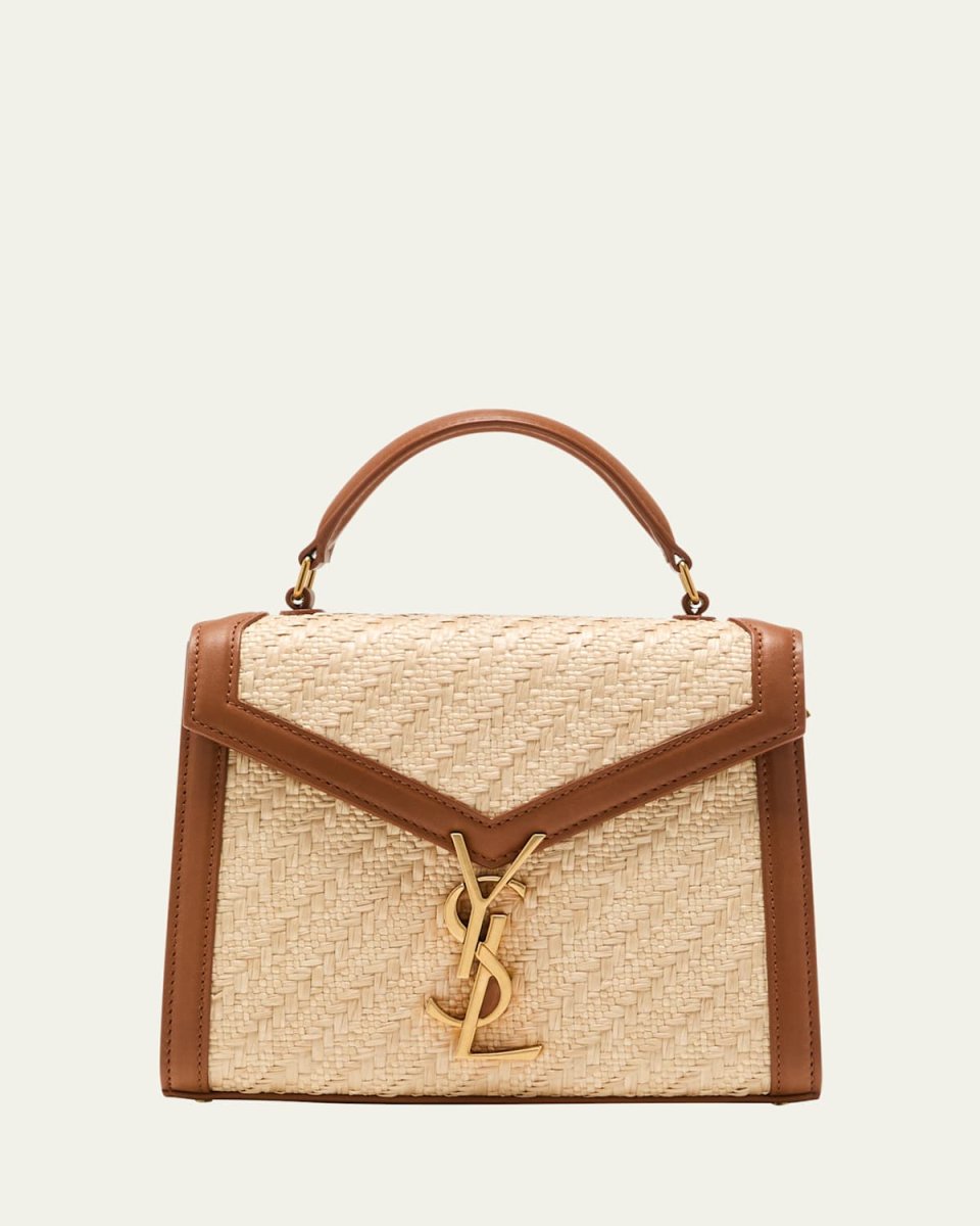 Cassandra Mini YSL Top-Handle Crossbody Bag in Raffia And Leather